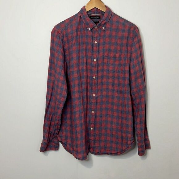 Banana Republic 100% Linen Men’s Long Sleeve Camden Fit Check Button Up Medium - Picture 1 of 8